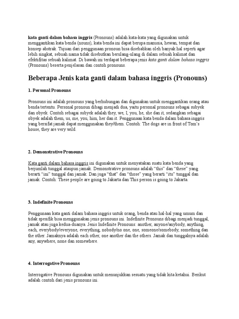Kata Ganti Dalam Bahasa Inggris