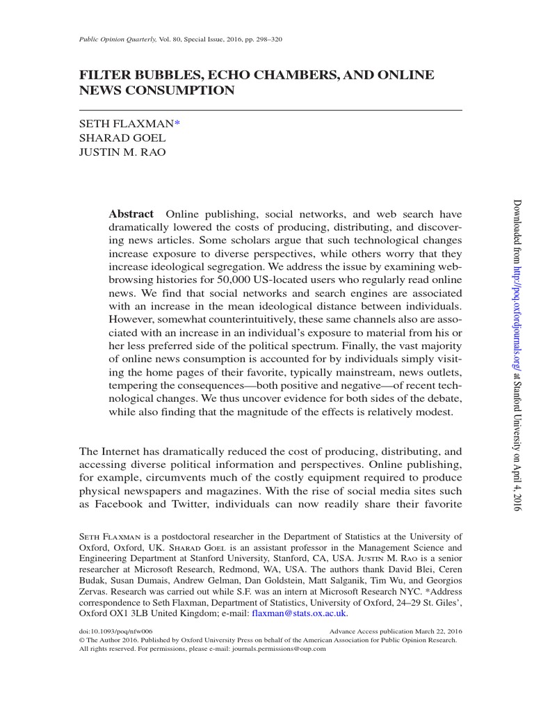 FILTER BUBBLES, ECHO CHAMBERS, AND ONLINE NEWS CONSUMPTION News