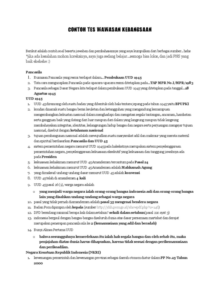 Contoh Tes Wawasan Kebangsaan