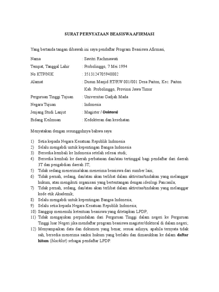 Contoh Surat Pernyataan Malaysia English
