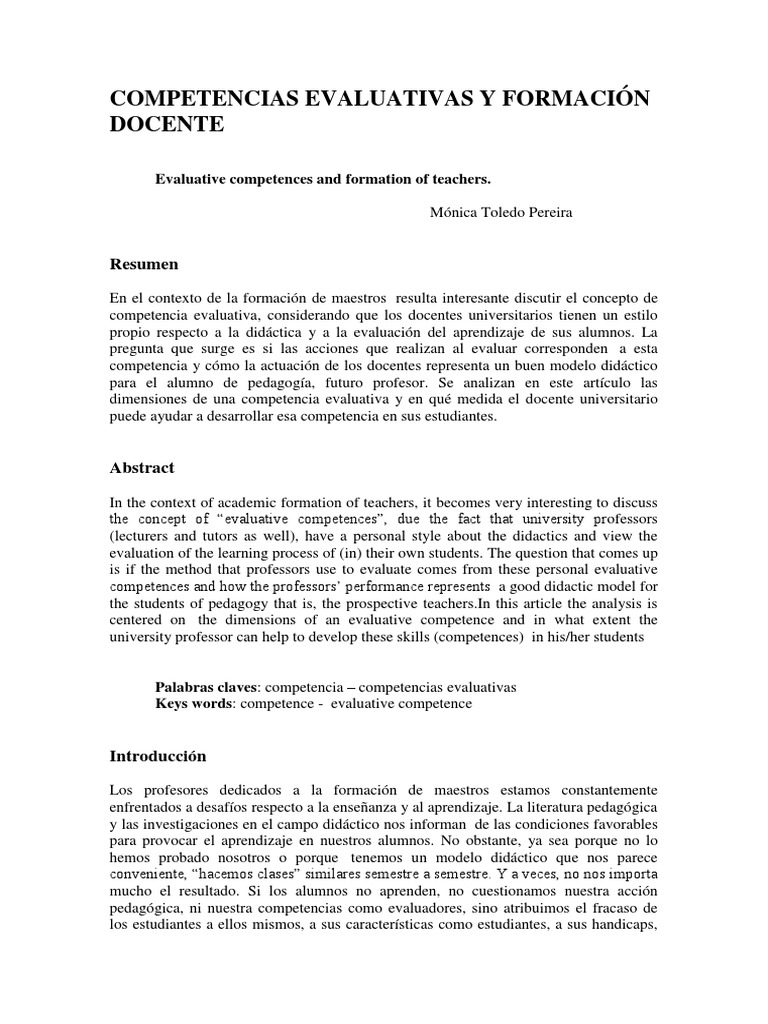 Competencias Evaluativas y Formación Docente | PDF | Maestros | Evaluación