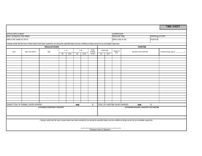 Overtime Certification and Time Record | PDF | Overtime | Employee ...
