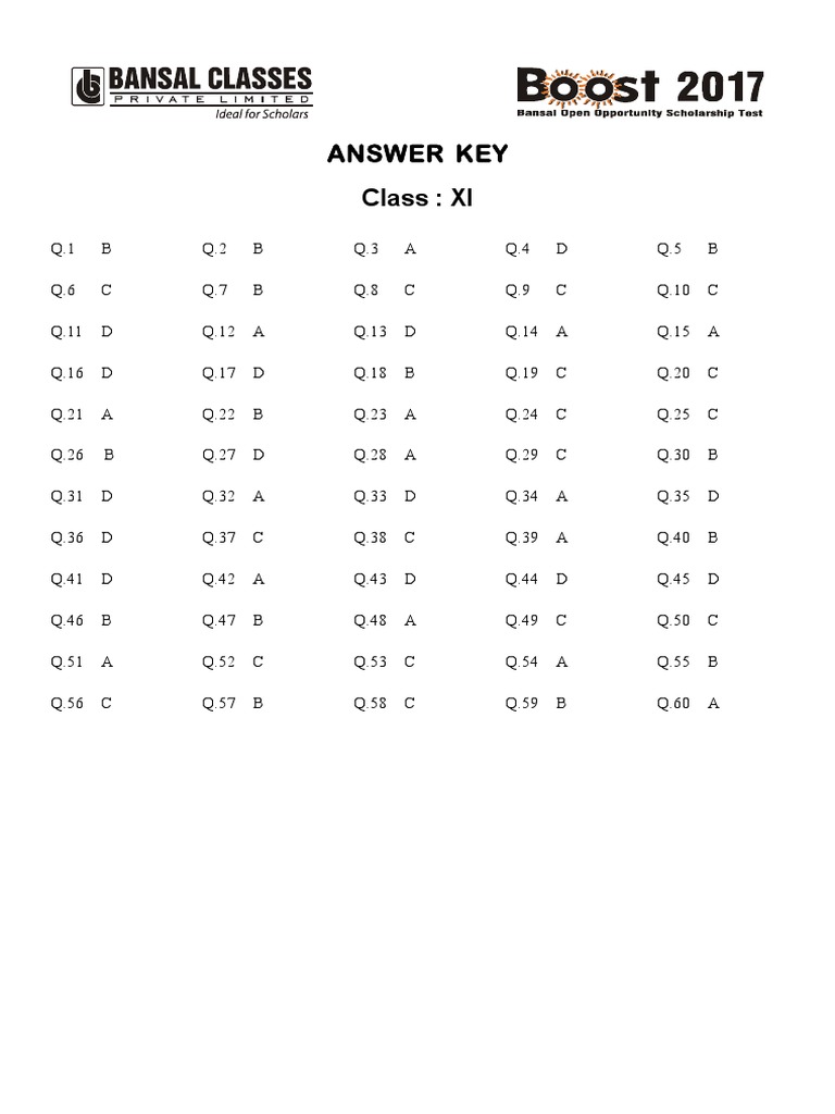 Class XI Answer Key Summary | PDF | Art | Science & Mathematics