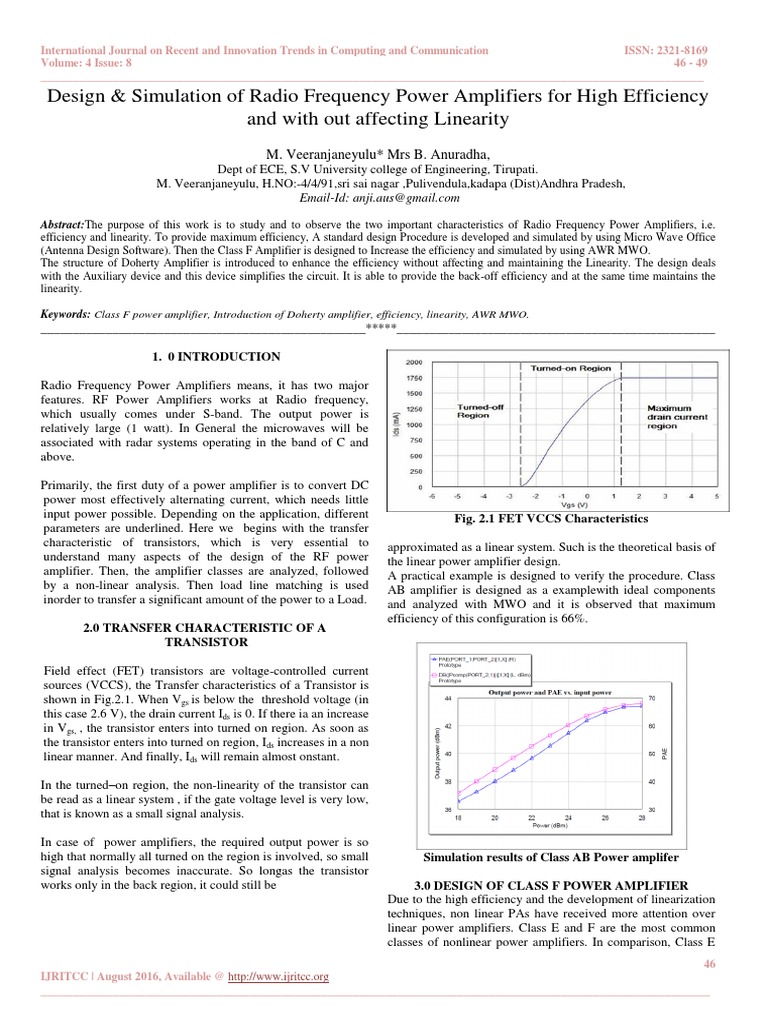 Design & Simulation of Radio Frequency Power Amplifiers For High ...