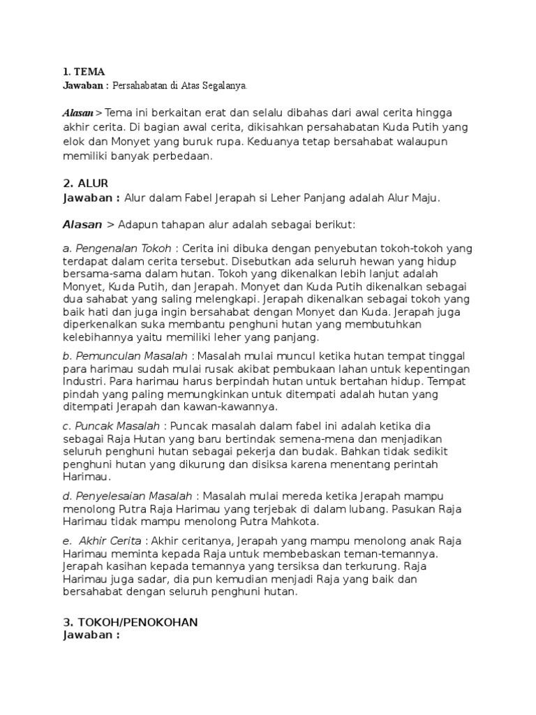 Unsur Intrinsik Fabel Jerapah Panjang Leher