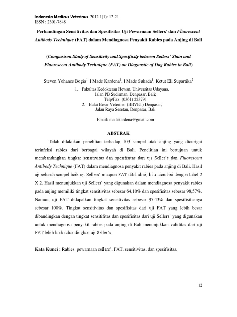 Uji FAT vs Sellers' dalam Diagnosa Rabies | PDF