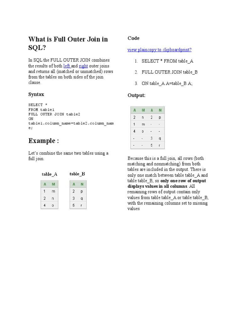Full Outer Join | PDF