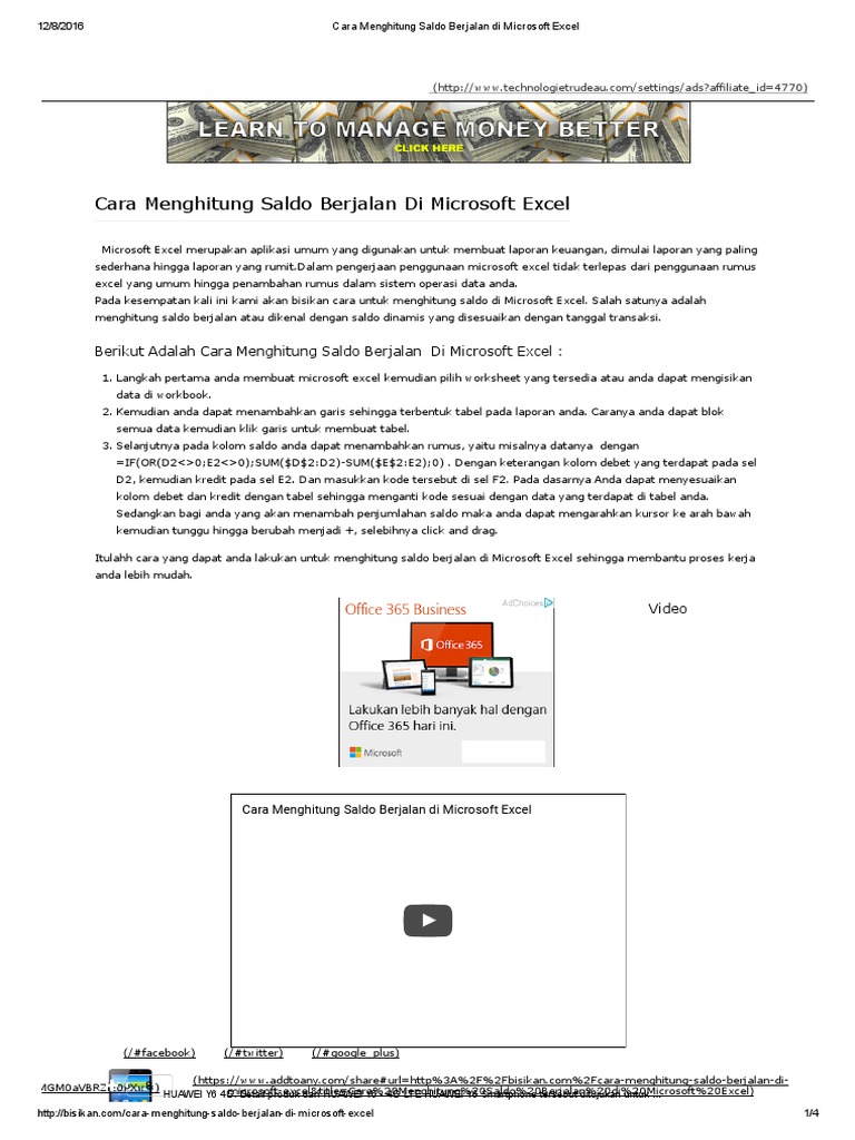 Cara Menghitung Saldo Berjalan Di Microsoft Excel