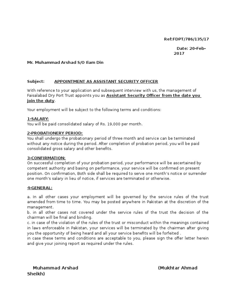 Appointment as Assistant Security Officer | PDF