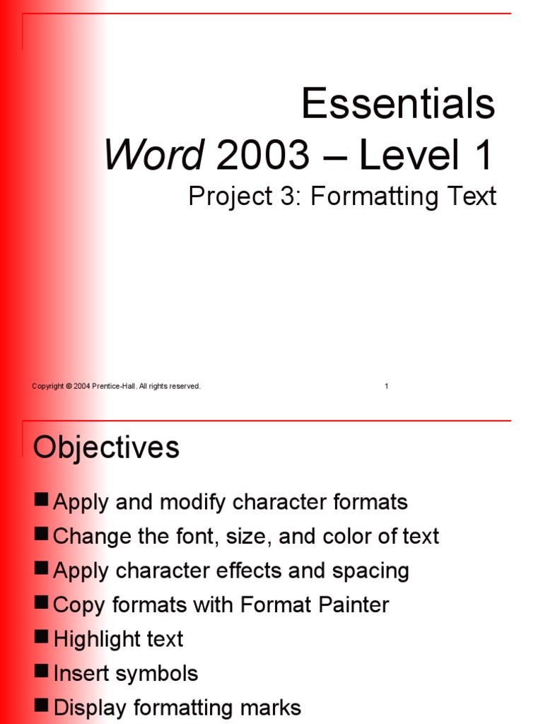 Word 2003 - : Essentials Level 1 | PDF | Typefaces | Text