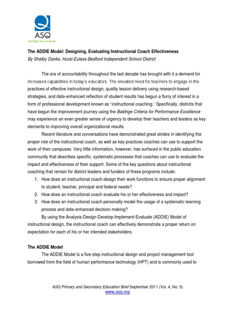 The Addie Model Designing Evaluating Instructional Coach Effectiveness ...