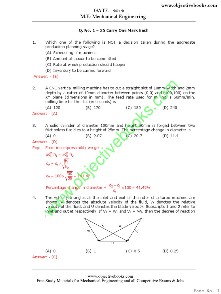 GATE 2012 M.E Mechanical Engineering Free Study Materials For