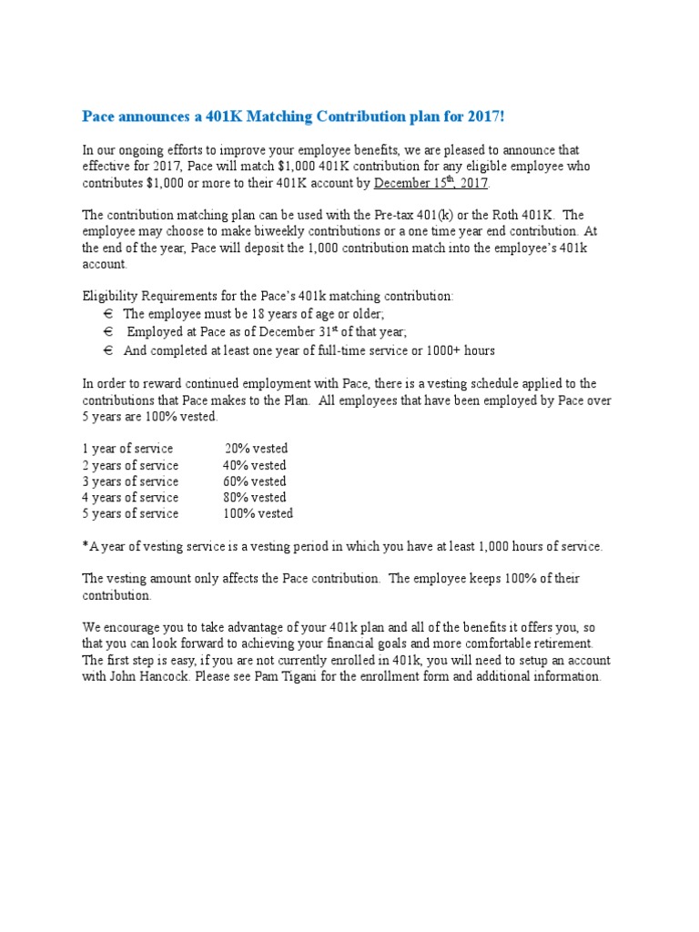 401k Matching Notification To Employees PDF