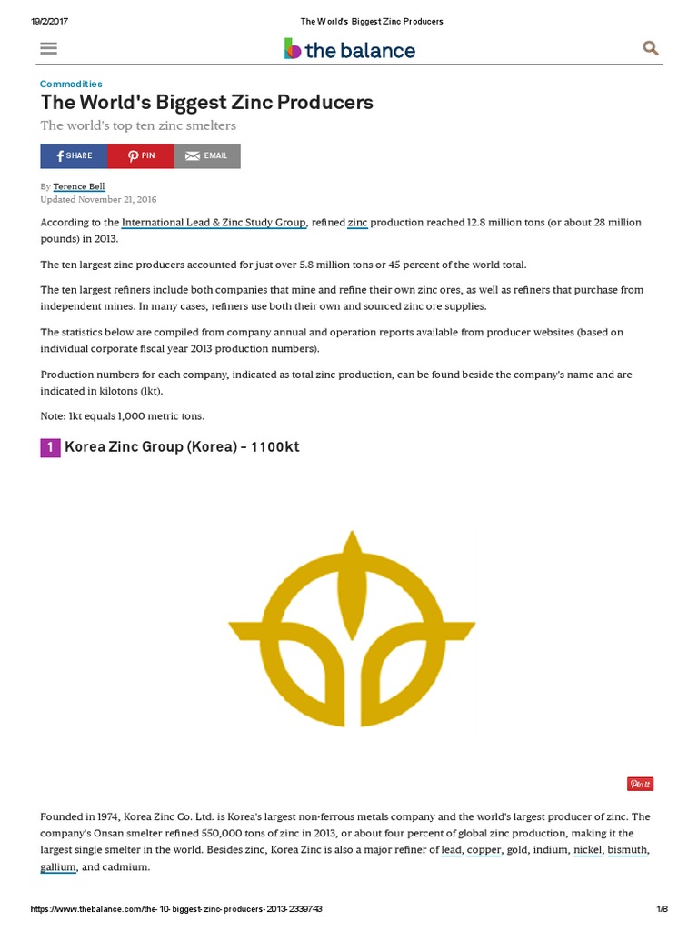 The World's Biggest Zinc Producers PDF Chemical Elements Heavy