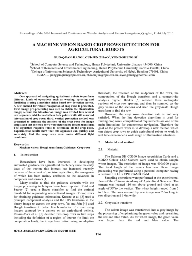 A Machine Vision Based Crop Rows Detection For Agricultural Robots ...