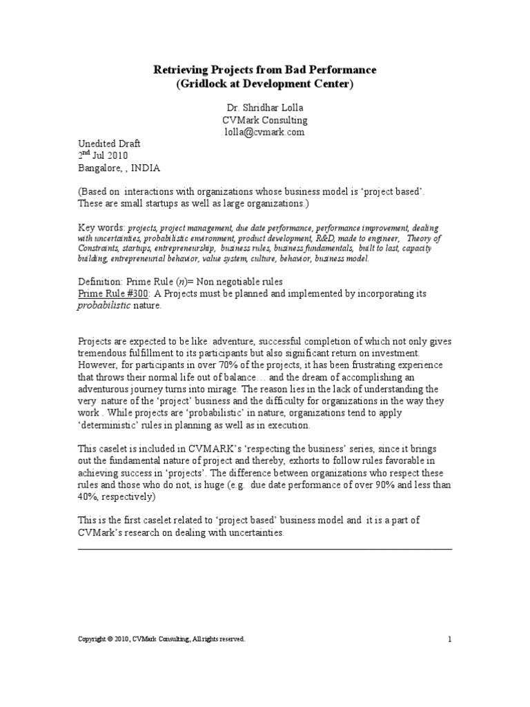Retrieving Projects From Bad Performance | PDF | Project Management ...