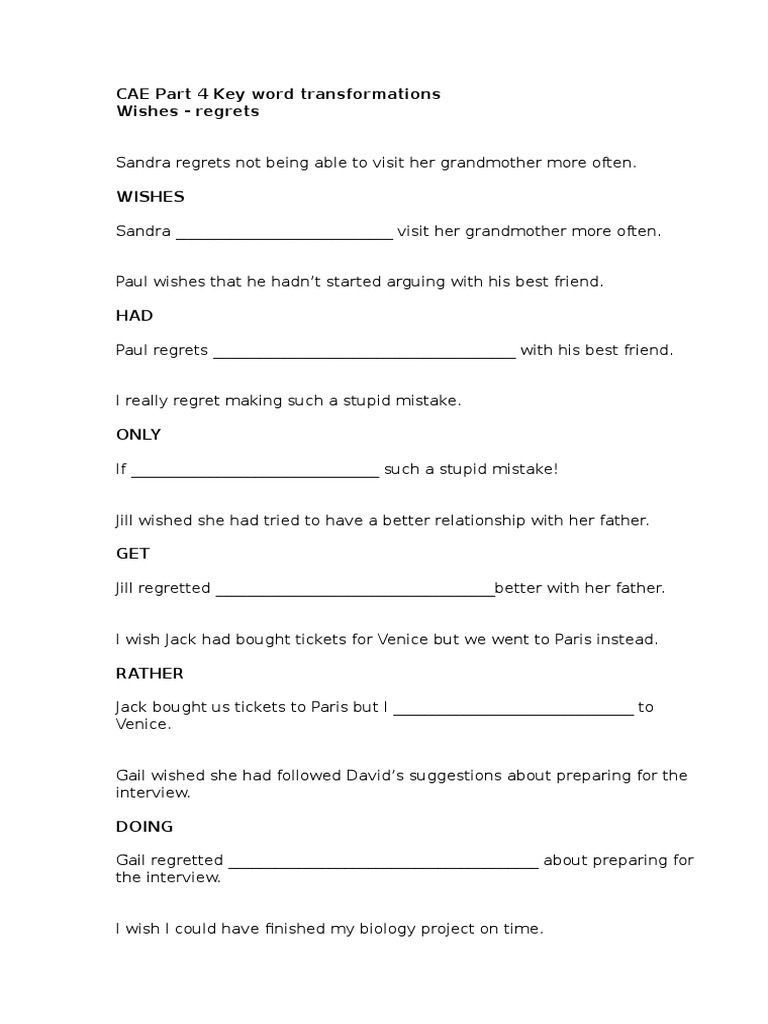 Cae Part 4 Key Word Transformations