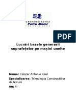 Lucrări Bazele Generarii Suprafețelor Pe Mașini Unelte