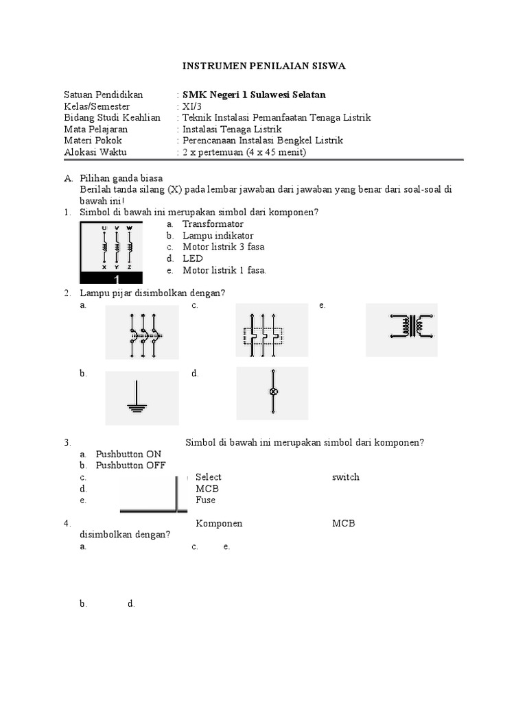 Soal Pilihan Ganda Simbolsimbol Listrik Dan Jawabannya