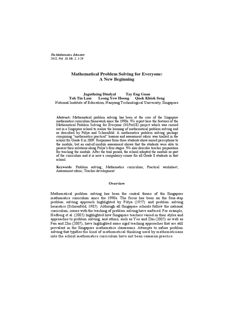 Mathematical Problem Solving For Everyone: A New Beginning | PDF ...