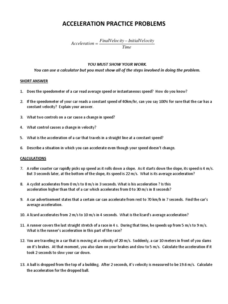 Practice - Acceleration 11-12-2 | PDF | Technology & Engineering