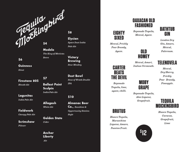 Tequila Mockingbird Menu PDF Ale Fermented Drinks