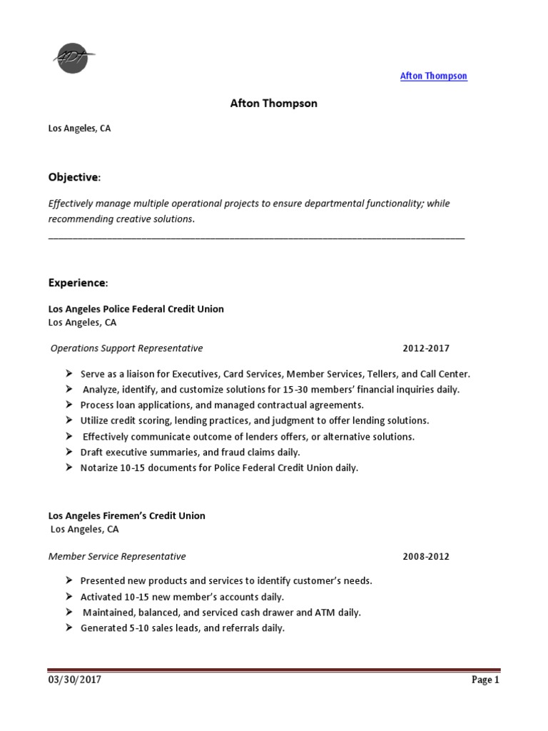 Afton Thompson's Resume: Operations & Finance Expertise | PDF