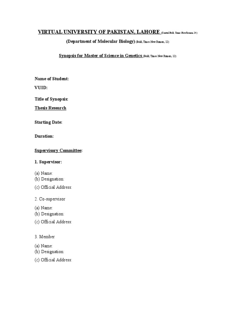 Synopsis Template - MS Genetics | PDF | Life Sciences | Biology