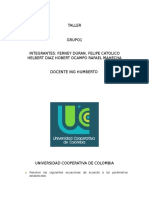 Taller: Resolver Las Siguientes Ecuaciones de Acuerdo A Los Parámetros Establecidos