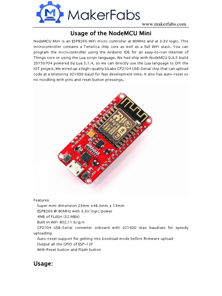 NodeMCU Mini Setup Guide | PDF | Arduino | Microcontroller