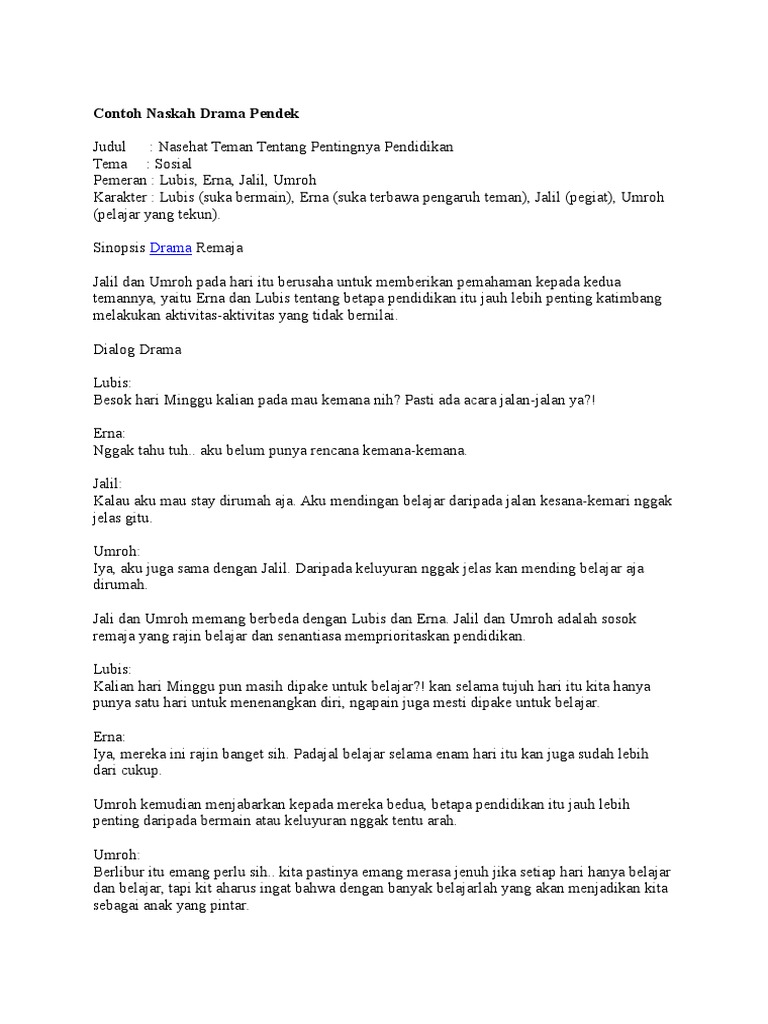 Contoh Naskah Drama Pendek PDF
