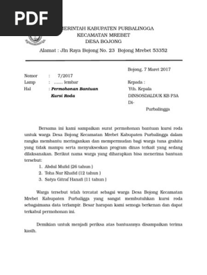 Contoh Proposal Bantuan Kursi Roda Ke Dinas Sosial Berbagi Contoh Proposal
