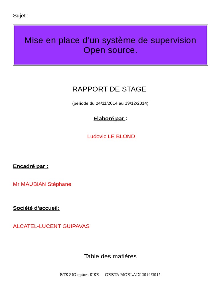 Rapport de Stage Nagios  Serveur (Informatique)  Plugin (Informatique)