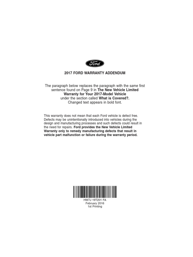 2017 Ford Warranty Addendum | PDF | Finance & Money Management ...