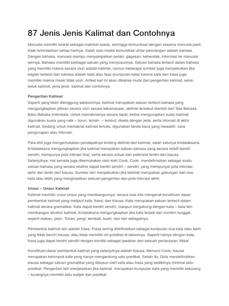 87 Jenis Jenis Kalimat Dan Contohnya Pdf