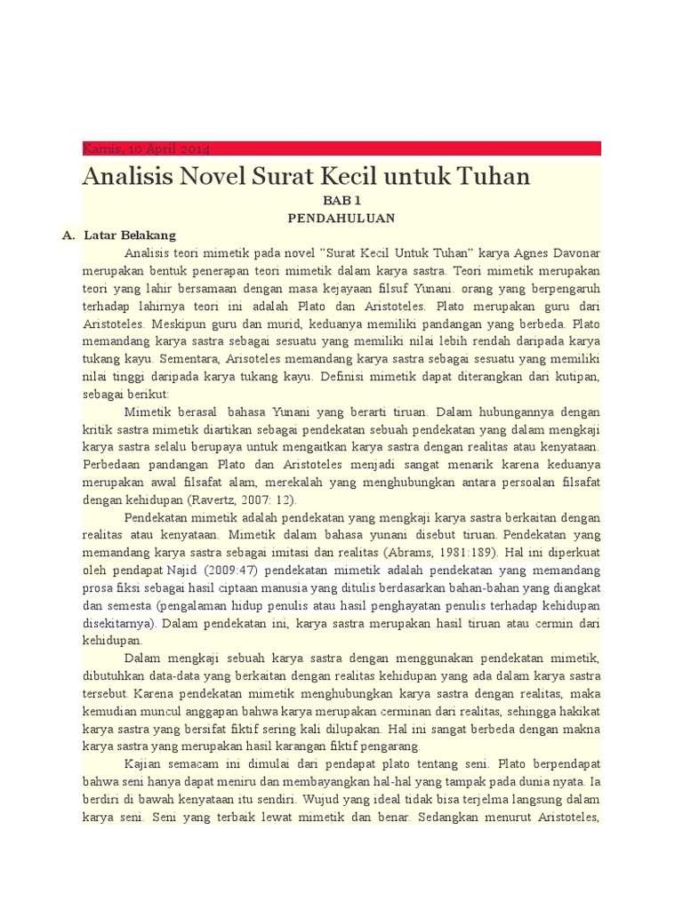 Penggalan Novel Surat Kecil Untuk Tuhan Kumpulan Surat