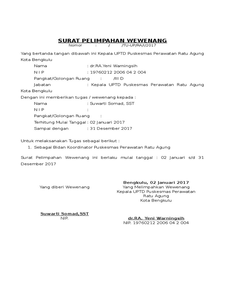 Surat Pelimpahan Wewenang Pemegang Program