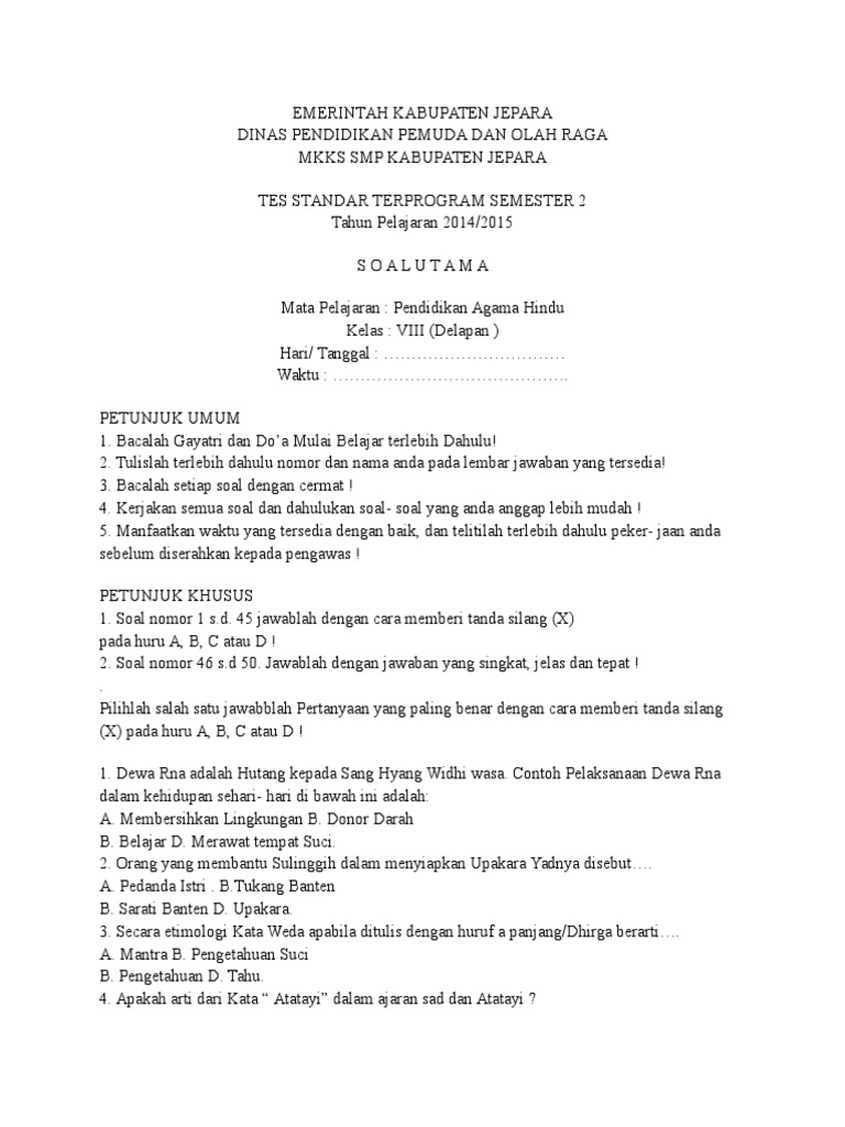 Soal Agama Hindu Smp