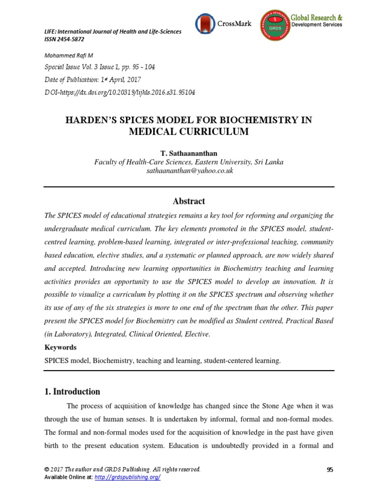 Harden’s Spices Model for Biochemistry in Medical Curriculum
