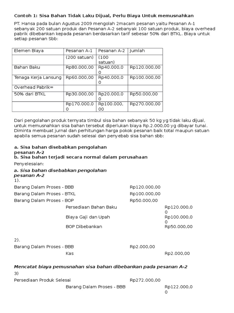 Soal Jawaban Produk Sisa Produk Rusak Produk Cacat Akuntansi Biaya