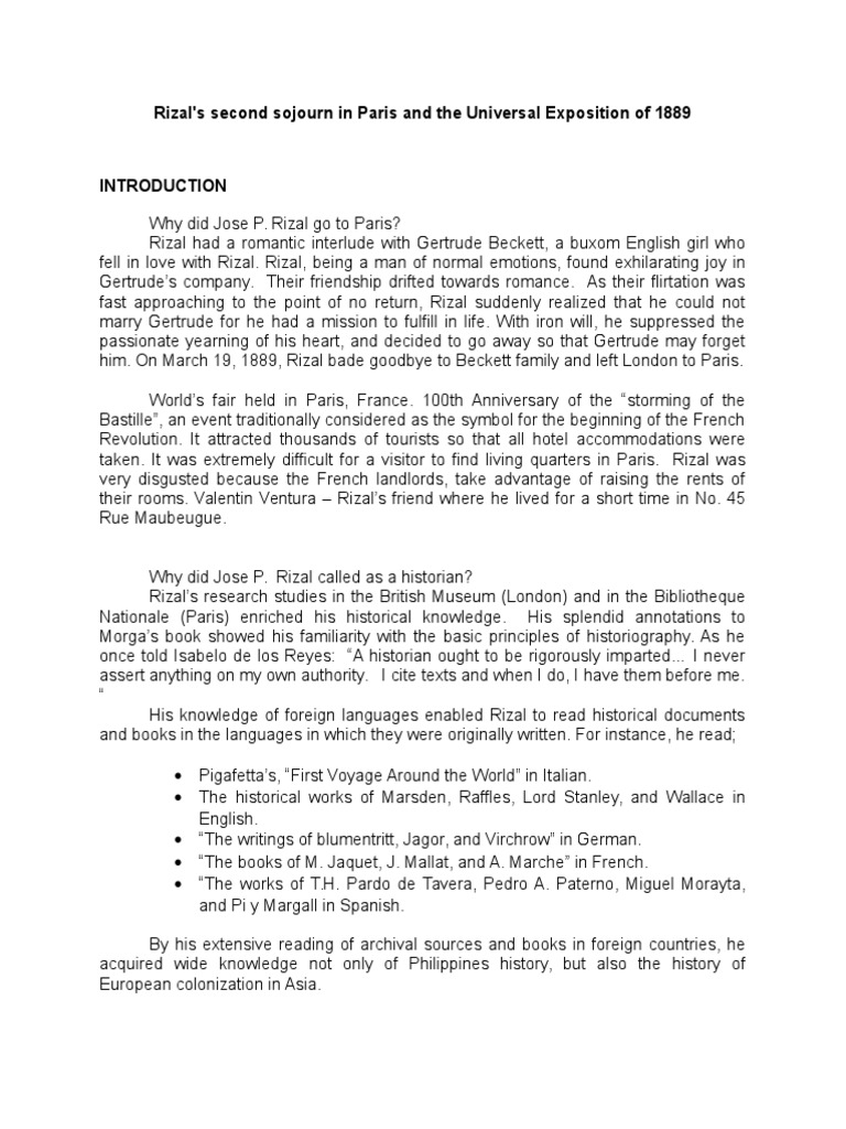 Rizal's Second Sojourn in Paris and The Universal Exposition of 1889 ...