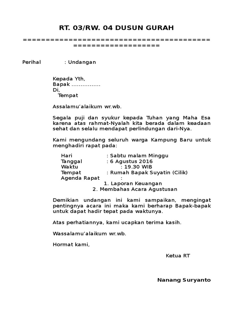 Contoh Surat Undangan Rapat Rt Pdf