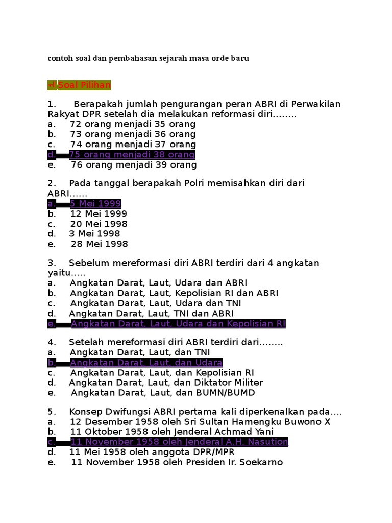 Contoh Soal Dan Pembahasan Sejarah Masa Orde Baru
