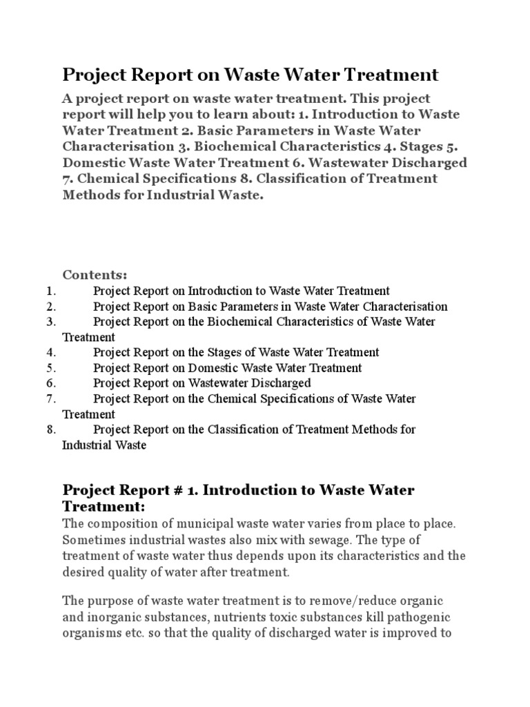 Waste Water Treatment Project Report | PDF | Sewage Treatment | Wastewater