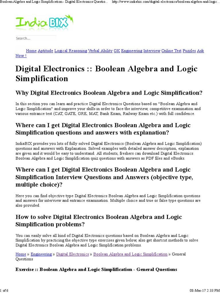 Boolean Algebra and Logic Simplification Digital Electronics