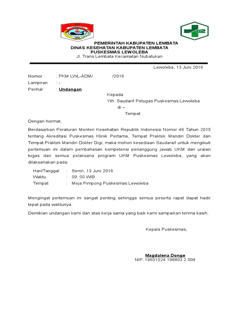 Surat Undangan Pertemuan Pembentukan Tim Work Penanggung