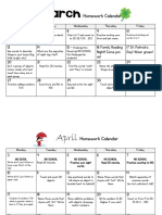 March and April Homeworkcalendar 2017