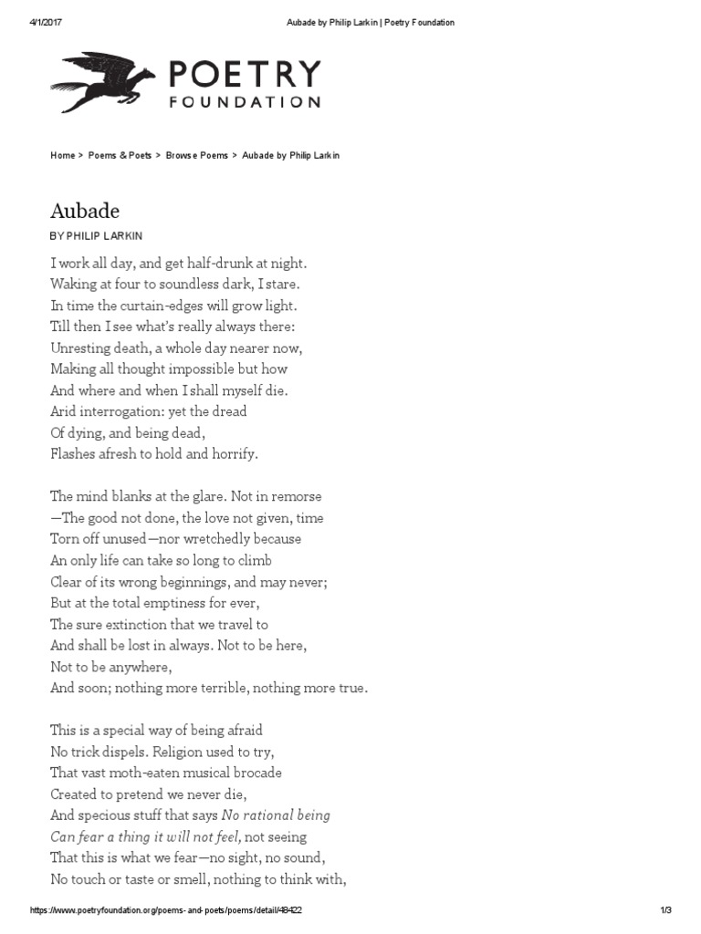 Aubade by Philip Larkin _ Poetry Foundation | Poetry | Fiction & Literature