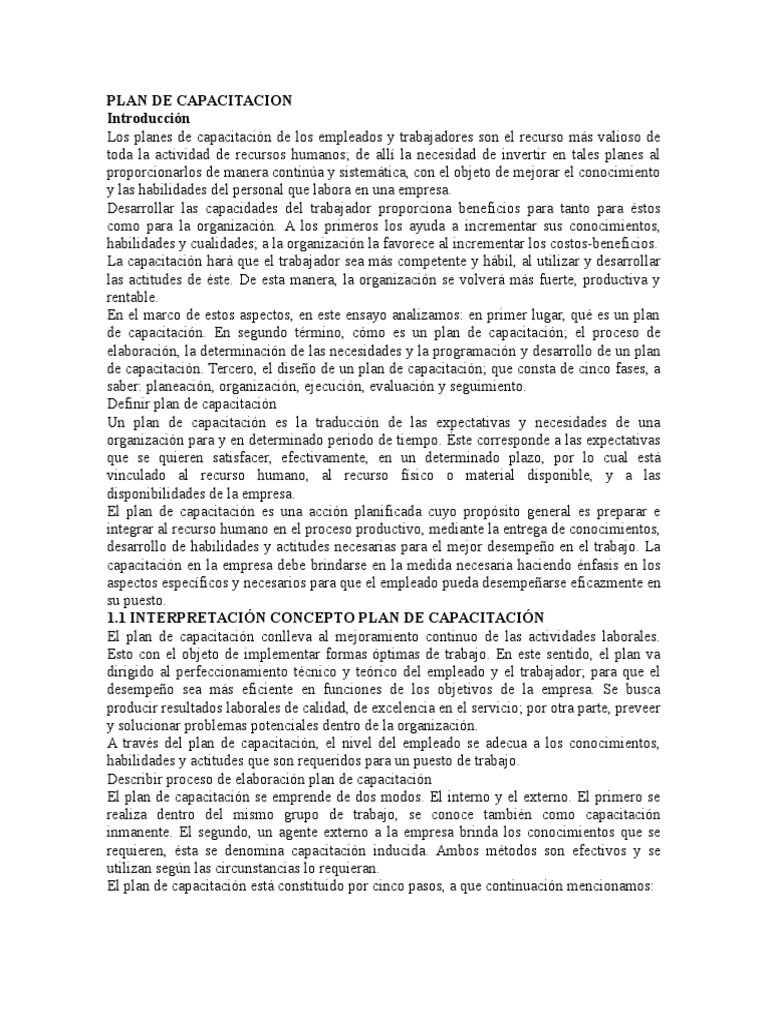 Plan de Capacitacion | PDF | Planificación | Recursos humanos