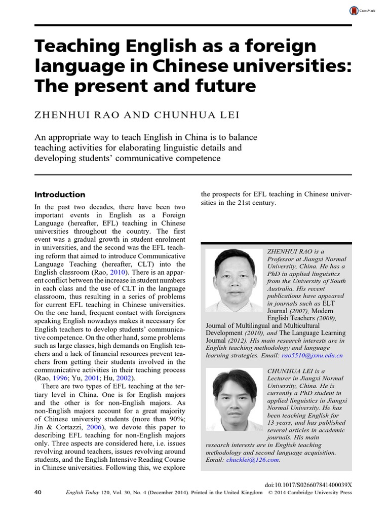 Teaching English As A Foreign Language in Chinese Uniuversities | PDF ...